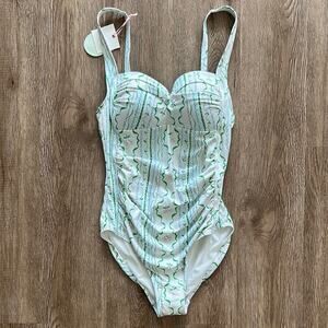 NWT Sweet Honey Ruched One Piece Swimsuit Pastel Cherry Print Size Medium